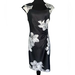 Elegant Black and White Floral midi Dress